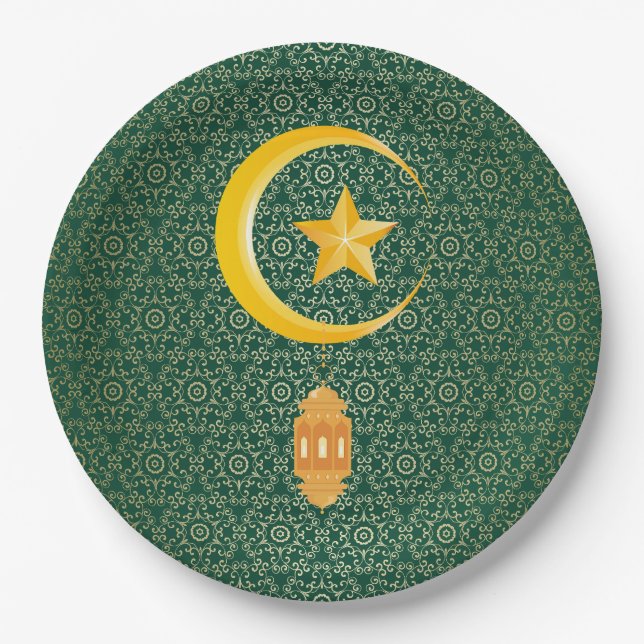 Eid al Fitr Mubarak Ramadan Kareem Moon Star Paper Plates (Front)