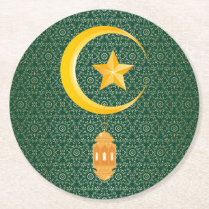 Eid al Fitr Mubarak Ramadan Kareem Moon Star Round Paper Coaster