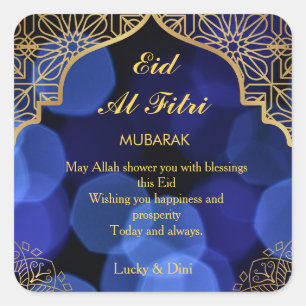 Eid Al Fitri Golden Mandala Flat Holiday Card Square Sticker