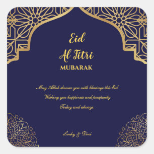 Eid Al Fitri Golden Mandala Navy Blue Holiday Square Sticker