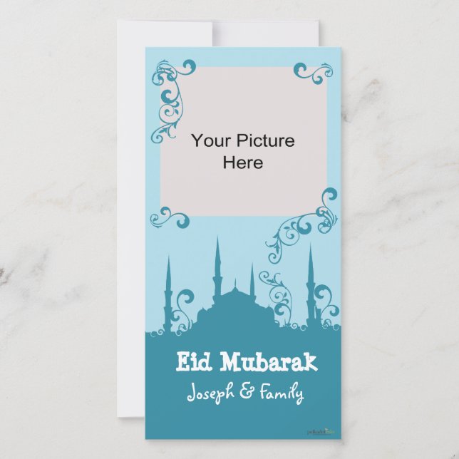 Eid Blue Swirl Photo Cards (Front)