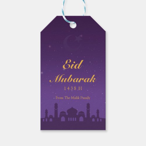 Eid Celebration Gift Tag with Gold Islamic Pattern