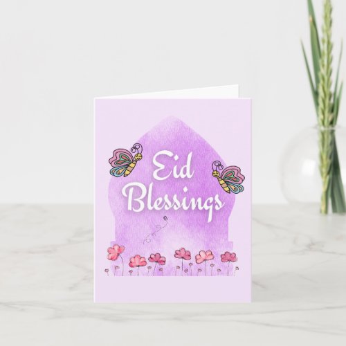 Eid Fitr Adha Blessing Butterflies Pink Card