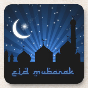 Eid Mosque Blue Night Beverage Coaster