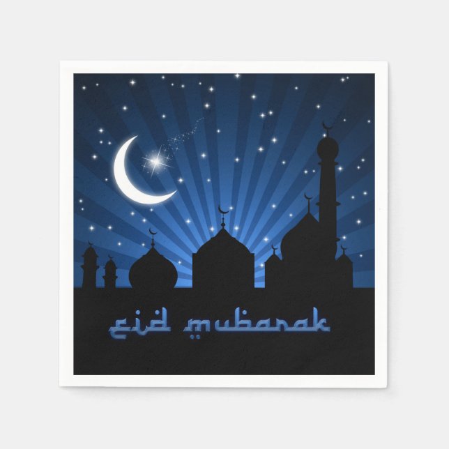 Eid Mosque Blue Night Paper Napkins (Front)
