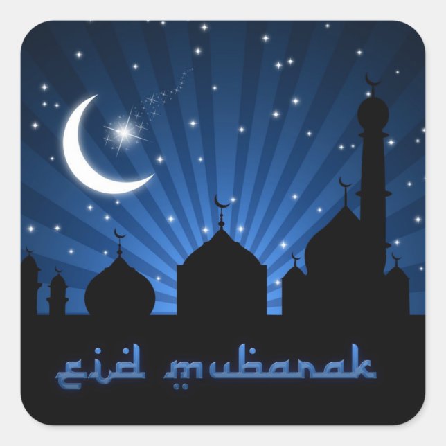 Eid Mosque Blue Night Square Sticker (Front)