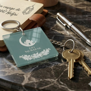 Eid Mubarak 1447 Hijri Crescent & Mosque Design Keychain