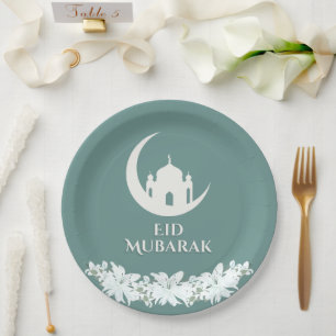 Eid Mubarak 1447 Hijri Crescent Mosque Design Paper Plates
