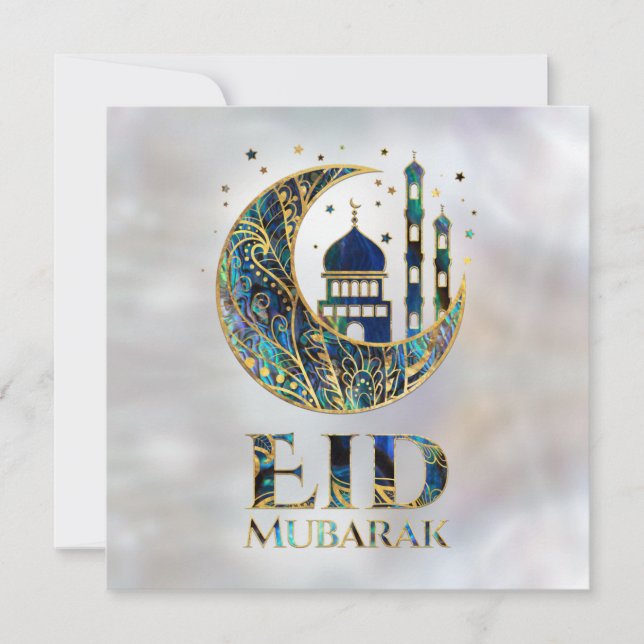 Eid Mubarak - Abalone Shell, Pearl and Gold Holiday Card (Front)