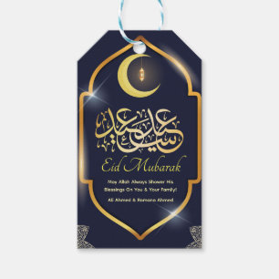 Eid Mubarak Arabic Calligraphy Gold Moon Navy Blue Gift Tags