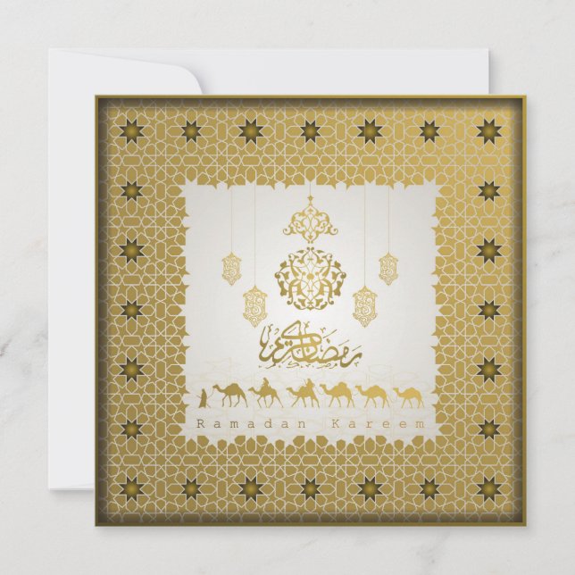 Eid Mubarak Arabic Pattern Calligraphy Gold Holiday Card (Front)