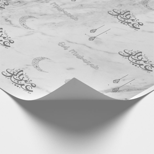 Eid Mubarak Arabic Wrapping Paper Marble White (Corner)
