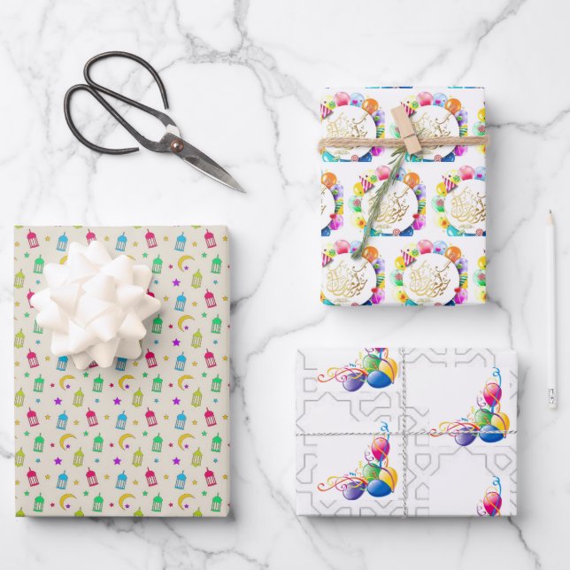 Eid mubarak balloons wrapping paper sheets (Front)