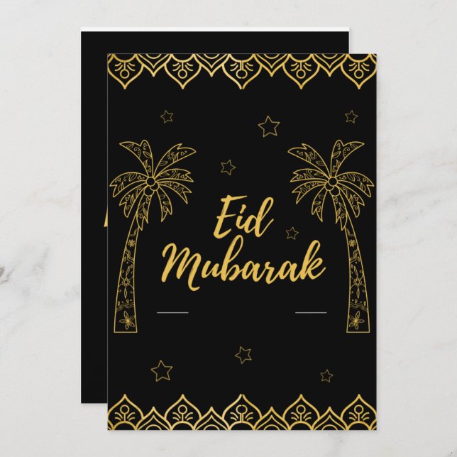Eid Mubarak Black And Gold Holiday Card (Front/Back)