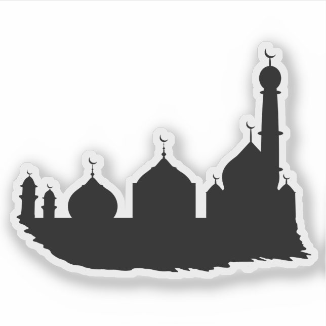 Eid Mubarak Black Mosque Silhouette Sticker (Front)