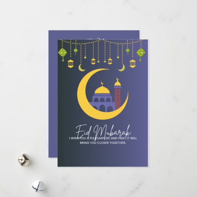 Eid Mubarak Blue Holiday Card (Front/Back In Situ)