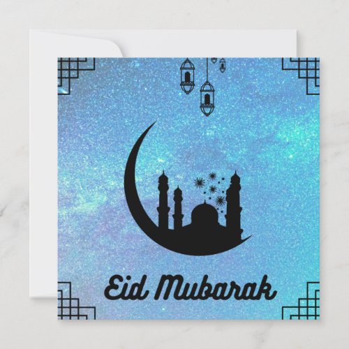 Eid Mubarak Blue Milky way in Black Text Note Card