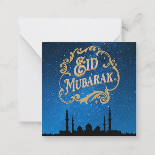 Eid Mubarak Blue Milky way in Gold Text Note Card