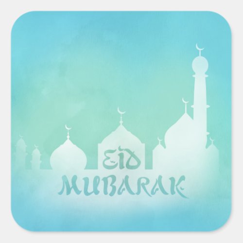 Eid Mubarak Blue Watercolor Mosque _ Sticker