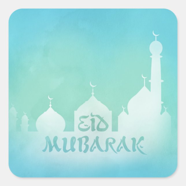 Eid Mubarak Blue Watercolor Mosque - Sticker (Front)