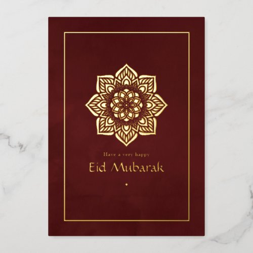 Eid Mubarak Burgundy and Gold Foil Holiday Card
