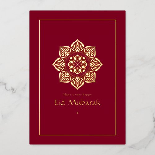 Eid Mubarak Burgundy and Gold Foil Holiday Card