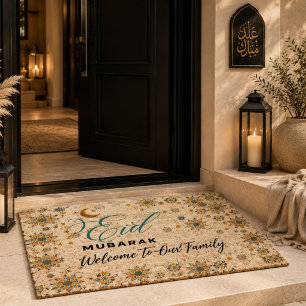 Eid Mubarak Calligraphy Muslim Celebration Fiber Doormat
