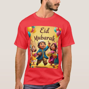 Eid Mubarak Celebration with Brown Red Mens Tshirt