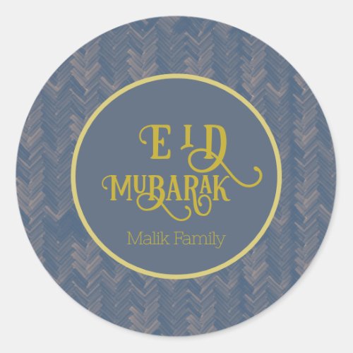Eid Mubarak Chevron Retro Blue Personalized Classic Round Sticker