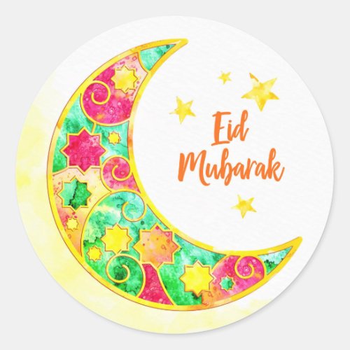 Eid Mubarak Colorful Crescent  Classic Round Sticker