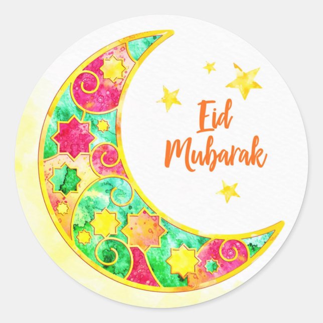 Eid Mubarak Colorful Crescent  Classic Round Sticker (Front)