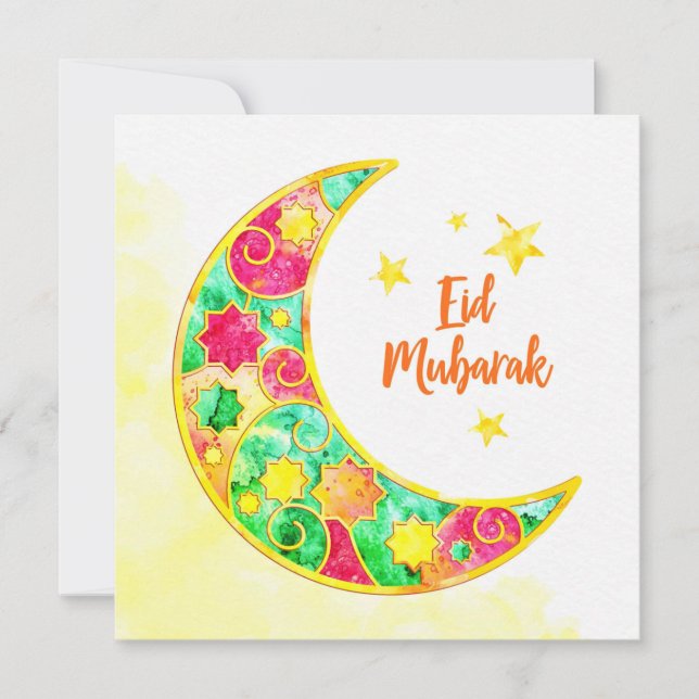 Eid Mubarak Colorful Crescent Holiday Card (Front)