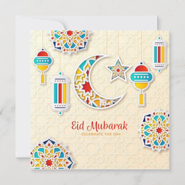 Eid Mubarak Colorful Crescent Holiday Card (Front)