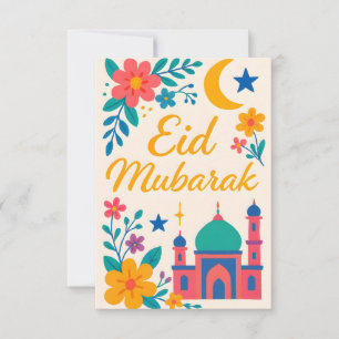 Eid Mubarak - Colorful for Kids Mosque Flowers Invitation