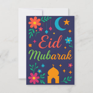 Eid Mubarak - Colorful for Kids Mosque Flowers Invitation