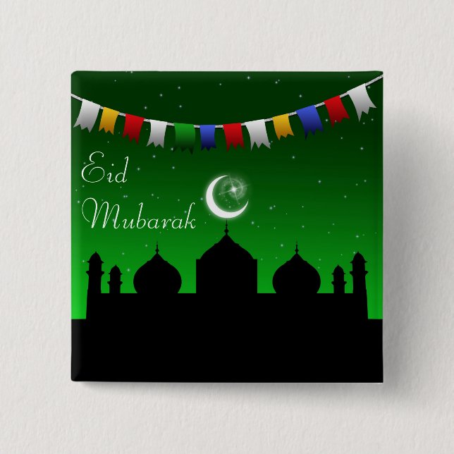 Eid Mubarak Colorful Garland Pinback Button (Front)