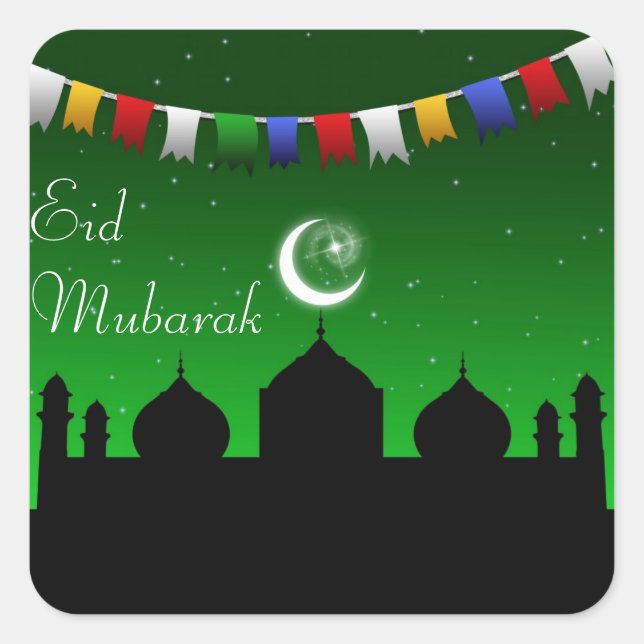 Eid Mubarak Colorful Garland Square Sticker (Front)