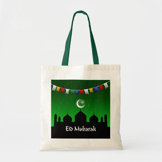 Eid Mubarak Colorful Garland Tote Bag (Front)