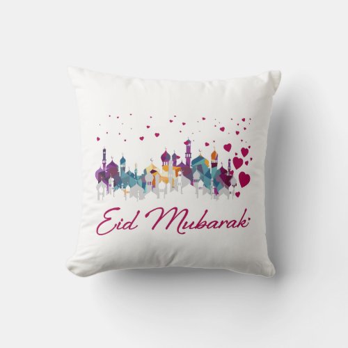 Eid Mubarak Colorful Islamic Happy City Throw Pillow
