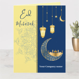 Eid Mubarak /Custom Company Name blue Greeting Card