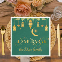 Eid Mubarak Custom Gold Green Lanterns + Moon