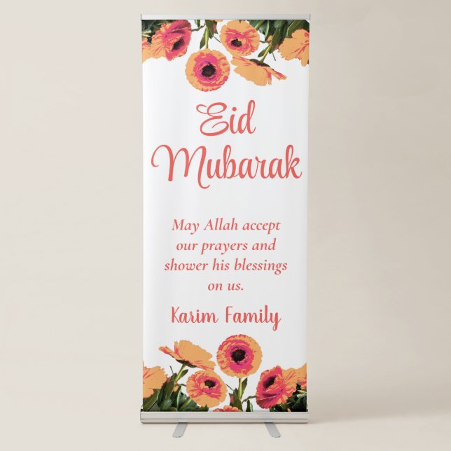 Eid Mubarak Custom Islam Home Decor Floral Dua  Retractable Banner (Front)