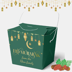 Eid Mubarak Custom Name Elegant Modern Green Gold Favor Boxes
