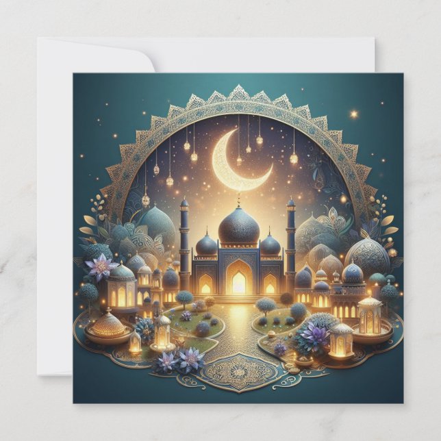 Eid Mubarak Customizable Greetings Text Holiday Card (Front)