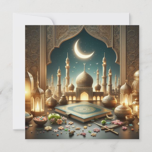 Eid Mubarak Customizable Greetings Text Holiday Card (Front)
