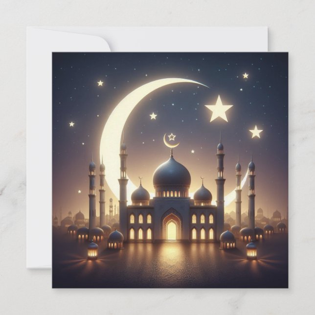 Eid Mubarak Customizable Greetings Text Holiday Card (Front)