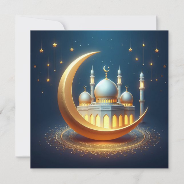 Eid Mubarak Customizable Greetings Text Holiday Card (Front)