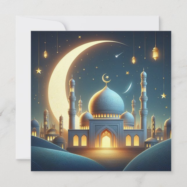 Eid Mubarak Customizable Greetings Text Holiday Card (Front)