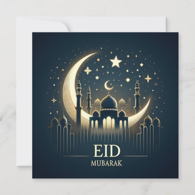Eid Mubarak Customizable Greetings Text Holiday Card (Front)