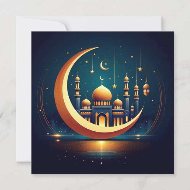 Eid Mubarak Customizable Greetings Text Holiday Card (Front)